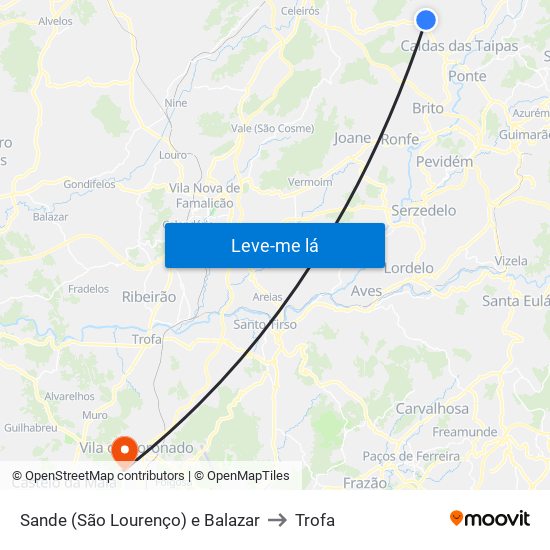 Sande (São Lourenço) e Balazar to Trofa map