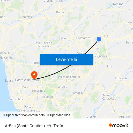 Arões (Santa Cristina) to Trofa map