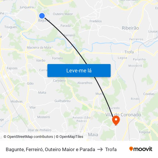 Bagunte, Ferreiró, Outeiro Maior e Parada to Trofa map