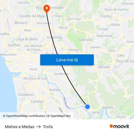 Melres e Medas to Trofa map