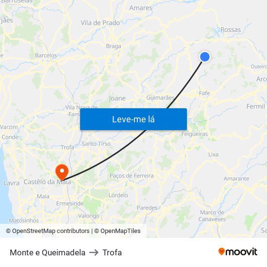 Monte e Queimadela to Trofa map
