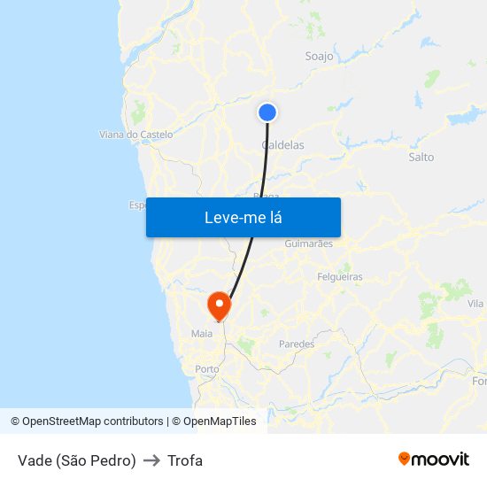 Vade (São Pedro) to Trofa map