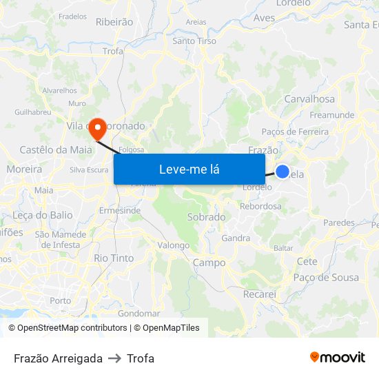 Frazão Arreigada to Trofa map