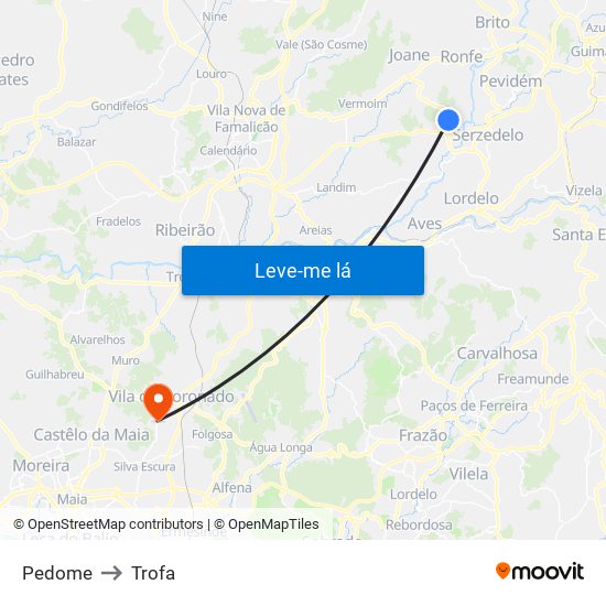 Pedome to Trofa map