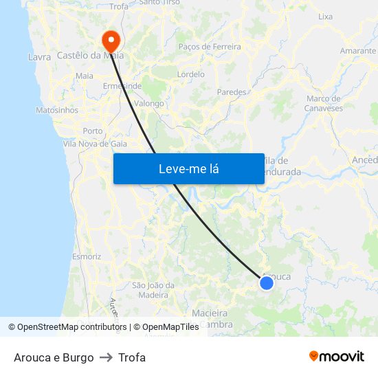 Arouca e Burgo to Trofa map