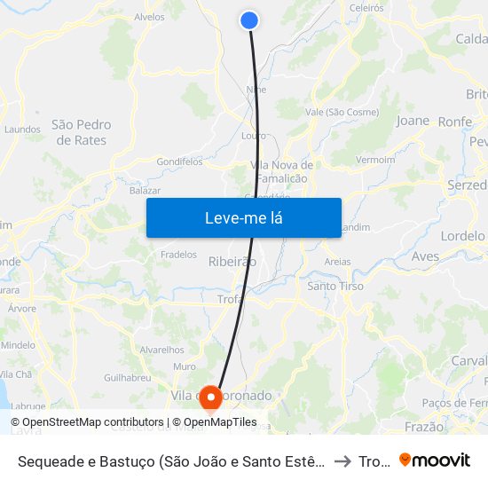 Sequeade e Bastuço (São João e Santo Estêvão) to Trofa map