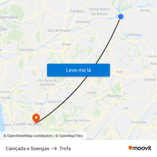 Caniçada e Soengas to Trofa map