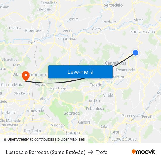 Lustosa e Barrosas (Santo Estêvão) to Trofa map