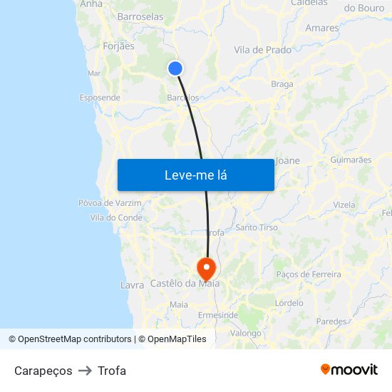 Carapeços to Trofa map