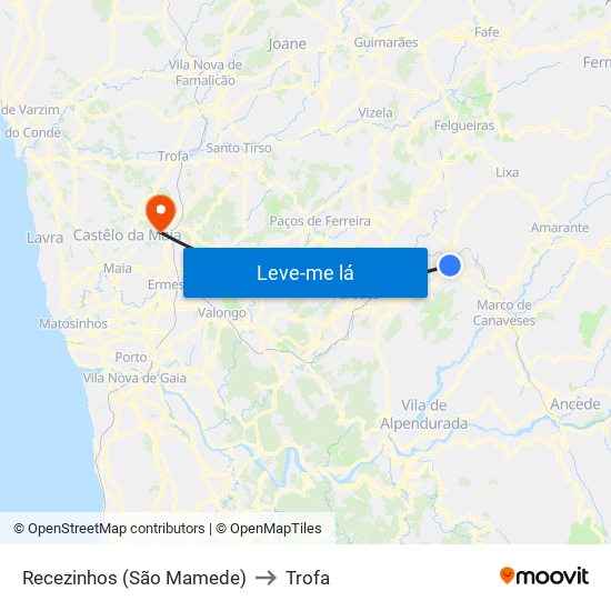 Recezinhos (São Mamede) to Trofa map