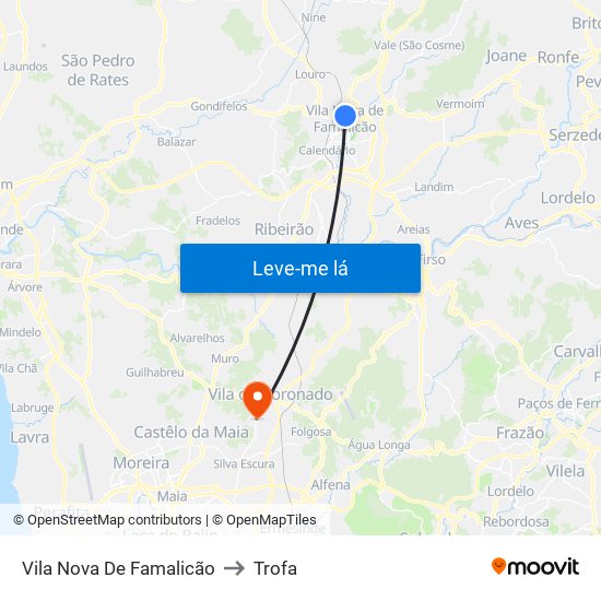 Vila Nova De Famalicão to Trofa map