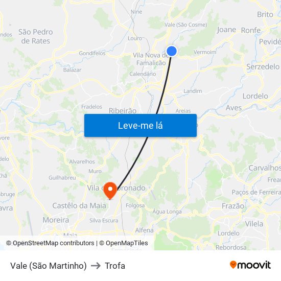 Vale (São Martinho) to Trofa map