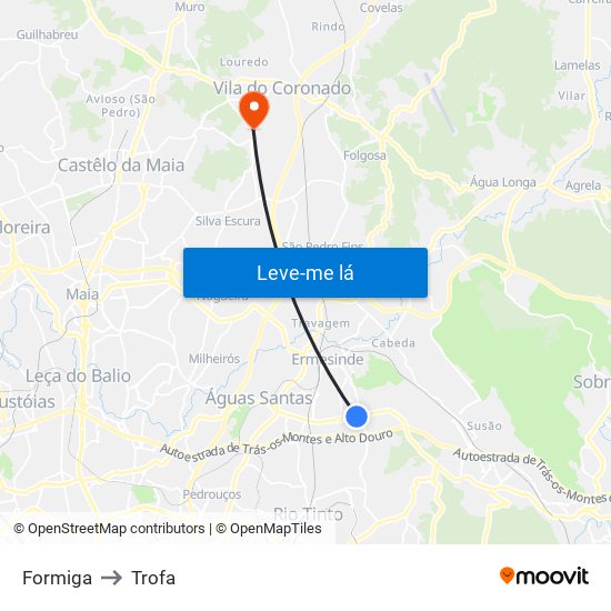 Formiga to Trofa map