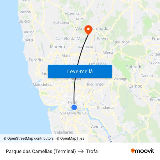 Parque das Camélias (Terminal) to Trofa map