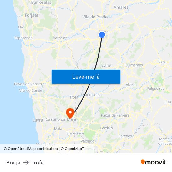 Braga to Trofa map