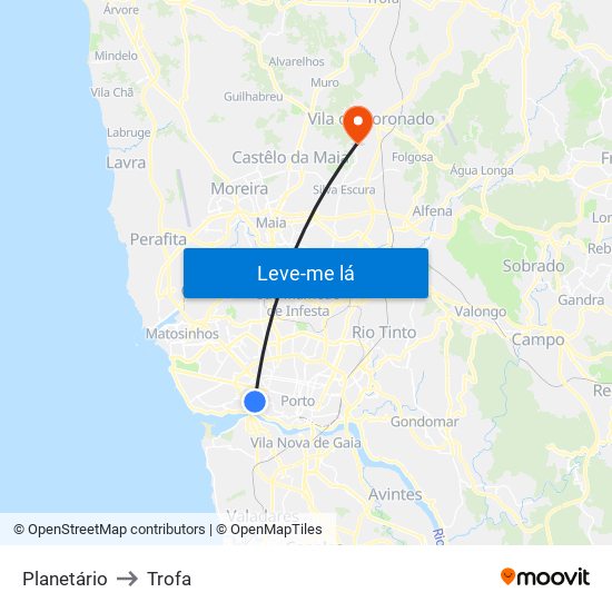 Planetário to Trofa map