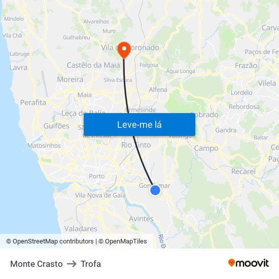 Monte Crasto to Trofa map