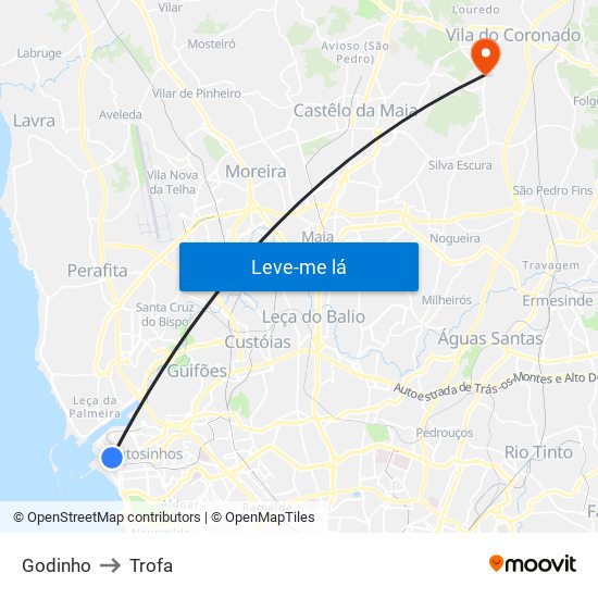 Godinho to Trofa map