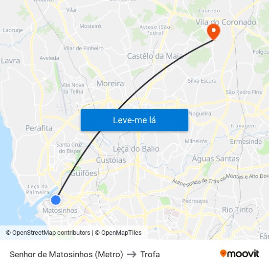 Senhor de Matosinhos (Metro) to Trofa map