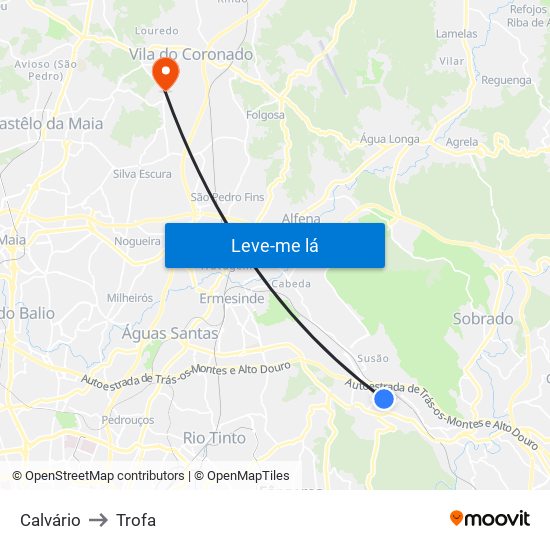 Calvário to Trofa map