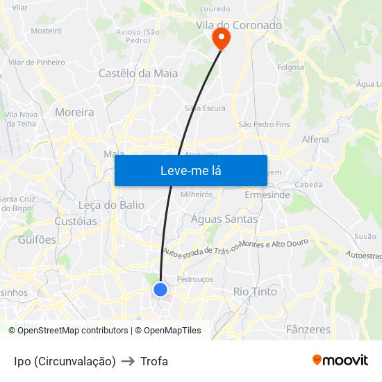 Ipo (Circunvalação) to Trofa map