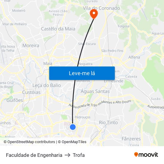 Faculdade de Engenharia to Trofa map