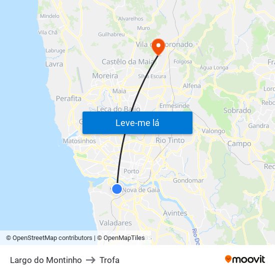 Largo do Montinho to Trofa map
