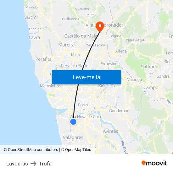 Lavouras to Trofa map