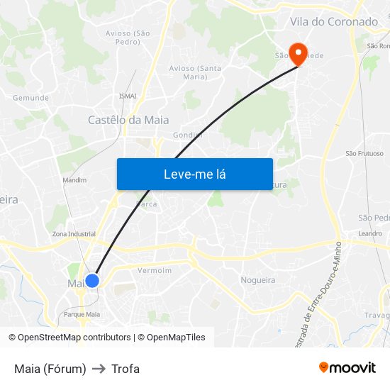 Maia (Fórum) to Trofa map