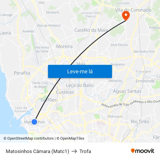 Matosinhos Câmara (Matc1) to Trofa map