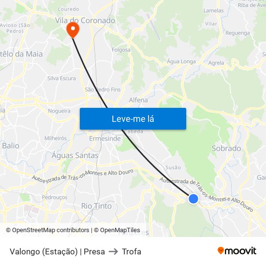 Valongo (Estação) | Presa to Trofa map