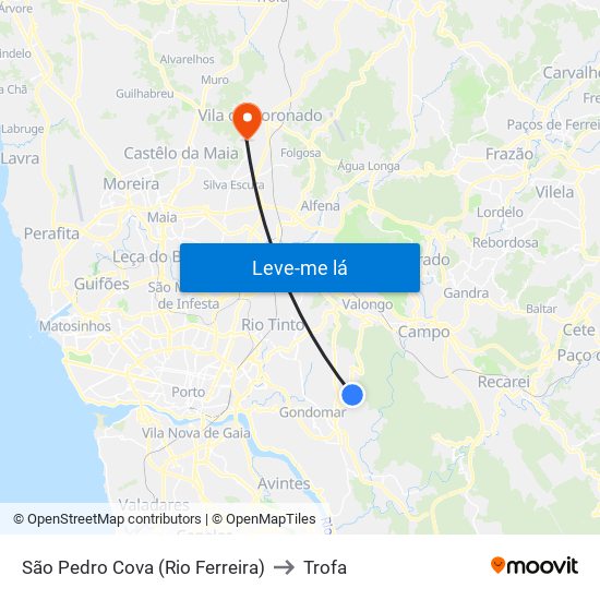 São Pedro Cova (Rio Ferreira) to Trofa map