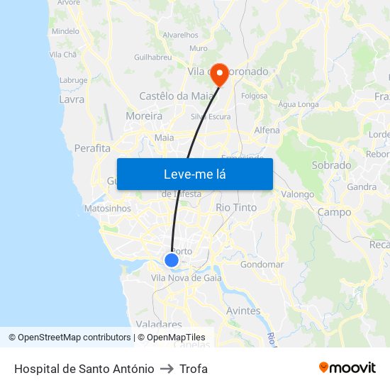 Hospital de Santo António to Trofa map