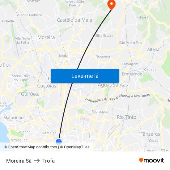 Moreira Sá to Trofa map