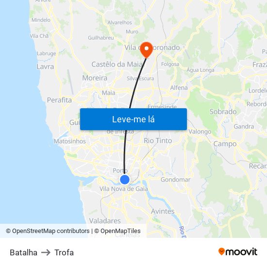 Batalha to Trofa map