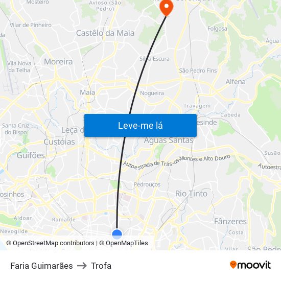 Faria Guimarães to Trofa map