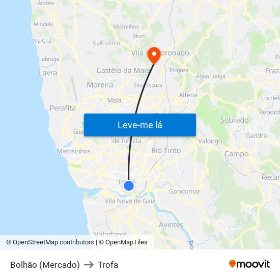 Bolhão (Mercado) to Trofa map