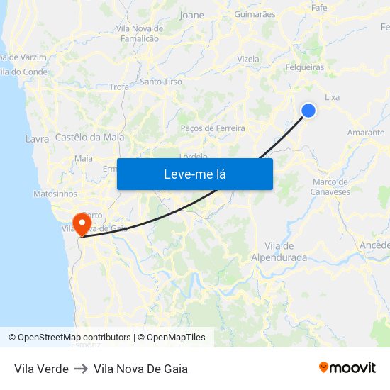 Vila Verde to Vila Nova De Gaia map