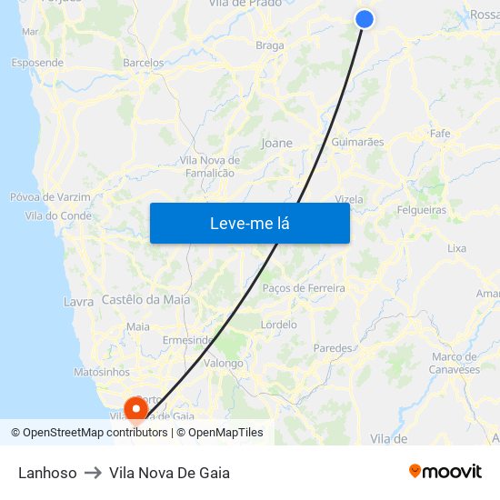 Lanhoso to Vila Nova De Gaia map