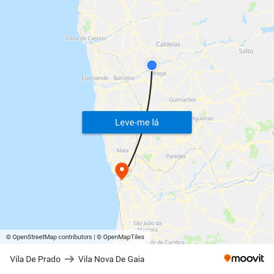 Vila De Prado to Vila Nova De Gaia map