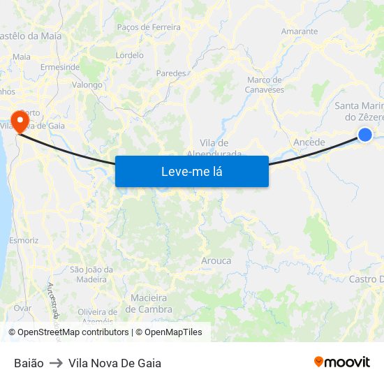 Baião to Vila Nova De Gaia map