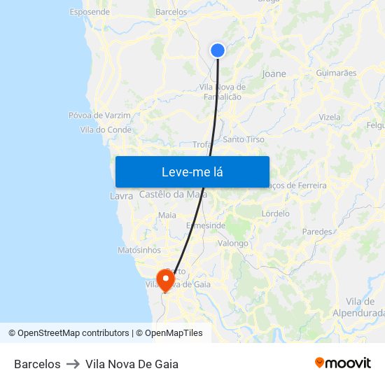 Barcelos to Vila Nova De Gaia map