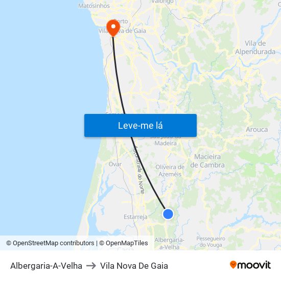 Albergaria-A-Velha to Vila Nova De Gaia map