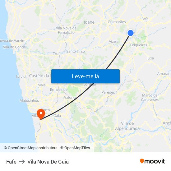 Fafe to Vila Nova De Gaia map