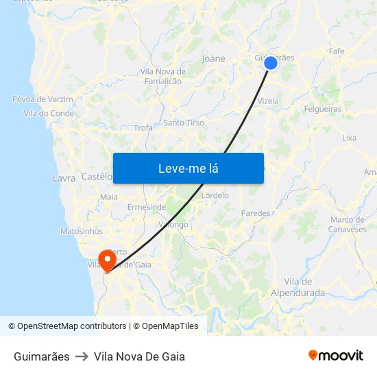 Guimarães to Vila Nova De Gaia map