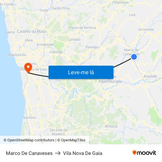 Marco De Canaveses to Vila Nova De Gaia map