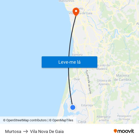 Murtosa to Vila Nova De Gaia map