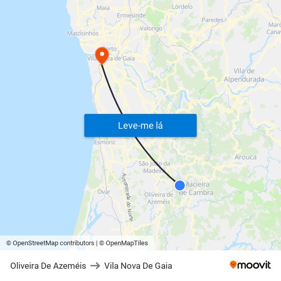 Oliveira De Azeméis to Vila Nova De Gaia map