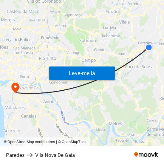 Paredes to Vila Nova De Gaia map