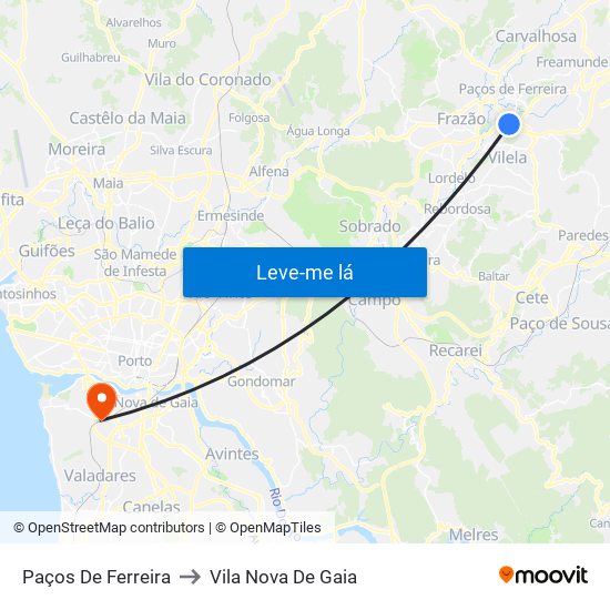 Paços De Ferreira to Vila Nova De Gaia map